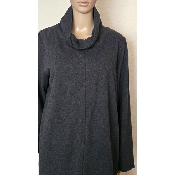 J Jill Pure Jill Charcoal Gray Cowl Neck Front Seam Sweatshirt Dress size L - Picture 2 of 8